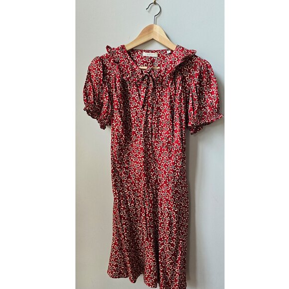 NWT Doen Sweet Silk Evienne Short Sleeved Tea Dress in Ameline Ditsy Red XL NWT - Picture 2 of 9